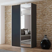 VIGO 120cm Sliding Door Wardrobe Black+Mirror