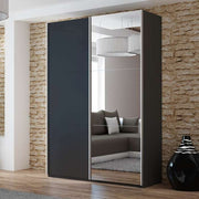 VIGO 150cm Sliding Door Wardrobe Black+Mirror