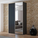 VIGO 120cm Sliding Door Wardrobe Black+Mirror
