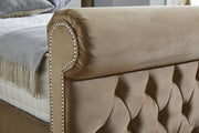 Bisma Fabric Chesterfield Sleigh Bed - 5FT0 King Size