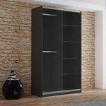 VIGO 120cm Sliding Door Wardrobe Black+Mirror