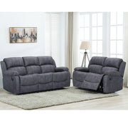 Alaska Suede Fabric Manuel Recliner Sofa Suite - Charcoal 3+2 Set