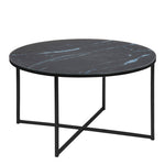 Alisma Round Coffee Table with Black Marble Effect Glass Top & Black Legs