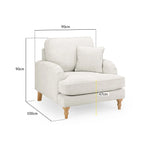 Gray armchair with dimensions marked