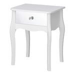 Baroque bedside table 1 drawer, Pure White with Mirror Front