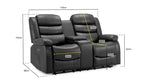 California Leather Electric Recliner Sofa - Black 2 Seater - 170 CM