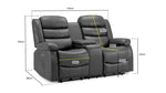 California Leather Electric Recliner Sofa - Grey 2 Seater - 170 CM
