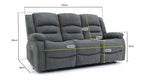 Chicago Electric Fabric Recliner Sofa - Graphite 3 Seater - 192 CM