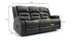 Chicago Electric Leather Recliner Sofa - Black 3 Seater