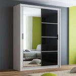 Clyde 150cm White Strips on Black Sliding Door Wardrobe