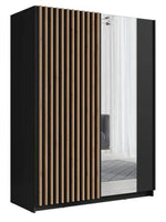 Deli 150cm Sliding Door Wardrobe Black & Oak with Mirror
