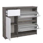 Naia Shoe Cabinet with 2 Flip Down Doors 1 Door and 1 Drawer in Concrete and White High Gloss