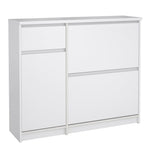 Naia Shoe Cabinet with 2 Flip Down Doors 1 Door and 1 Drawer in White High Gloss