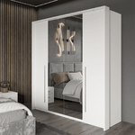 Ribble 210cm Bi-folding 4 Door Sliding Wardrobe White with Mirror