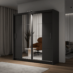 Rico 203cm Sliding Door Wardrobe Graphite + Mirror
