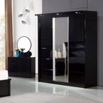 Rosy 180cm High Gloss 3 Door Sliding Wardrobe Black + Mirror