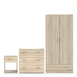 Space 3 Piece Bundle, Bedside, Chest and 2 Door 1 Drawer Wardrobe in Oak