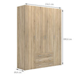 Space Wardrobe - 4 Doors 3 Drawers in Oak 2000