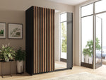 Deli 150cm Sliding Door Wardrobe Black & Oak with Mirror