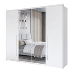 Ribble 256cm Bi-folding 4 Door Sliding Wardrobe White with Mirror