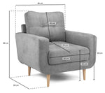 Aurora Sofa - Grey Armchair - 88 cm