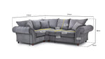 Richmond Fullback Sofa - Grey Left Hand Facing Corner - 270 x 210 CM