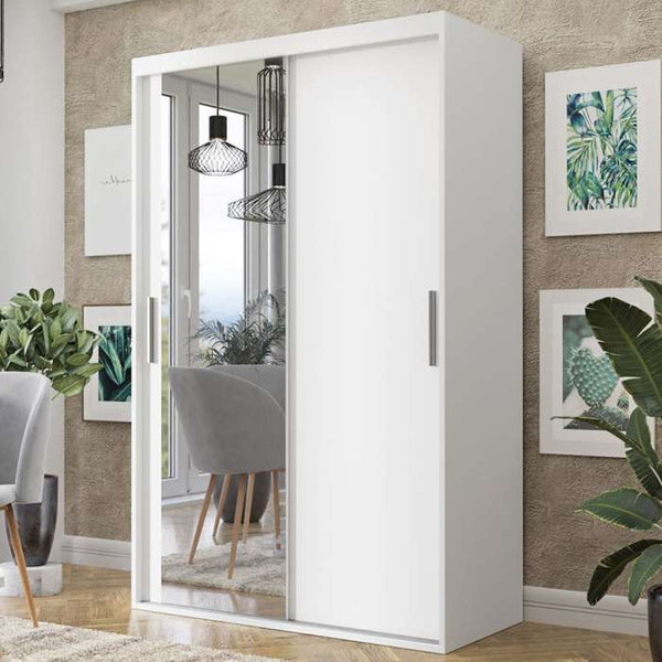 Space-Saving Bedroom Storage with Sliding Door and Mirrored Wardrobes