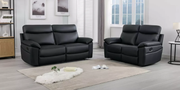 Modern black leather reclining sofa and loveseat set.