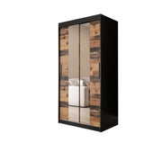 Tilburg I Sliding Door Wardrobe 100cm [Dark Oak & Black] - White Background
