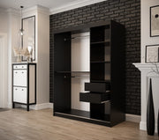 Tilburg II Sliding Door Wardrobe 150cm [Dark Oak & Black] - Optional Drawers [Purchased Separately]