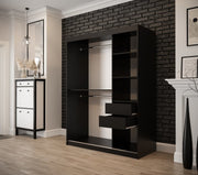 Tilburg Sliding Door Wardrobe 150cm [Dark Oak & Black] - Optional Drawers [Purchased Separately]