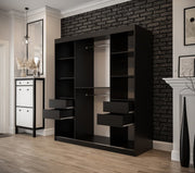 Tilburg II Sliding Door Wardrobe 180cm [Dark Oak & Black] - Optional Drawers [Purchased Separately]