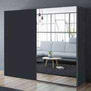 VIGO 250cm Sliding Door Wardrobe Black+Mirror 