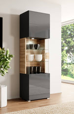 Toledo 05 Display Cabinet 61cm [Front Grey Gloss & San Remo Oak with Grey Matt Carcass] - Lifestyle Image