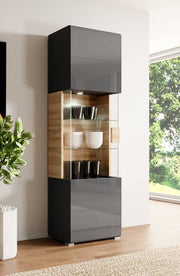 Toledo 05 Display Cabinet 61cm [Front Grey Gloss & San Remo Oak with Grey Matt Carcass] - Lifestyle Image