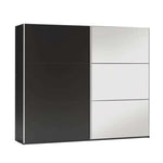 VIGO 250cm Sliding Door Wardrobe Black+Mirror 