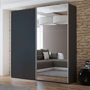 VIGO 200cm Sliding Door Wardrobe Black + Mirror 