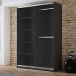 VIGO 150cm Sliding Door Wardrobe Black+Mirror 