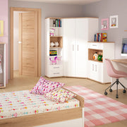 4Kids 1 Drawer bedside Cabinet in Light Oak and white High Gloss (opalino handles)