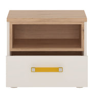 4Kids 1 Drawer bedside Cabinet in Light Oak and white High Gloss (orange handles) 