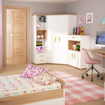 4Kids 1 Drawer bedside Cabinet in Light Oak and white High Gloss (orange handles) 
