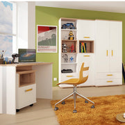 4Kids Tall 2 Drawer Bookcase in Light Oak and white High Gloss (orange handles) 