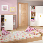 4Kids Tall 2 Drawer Bookcase in Light Oak and white High Gloss (orange handles) 