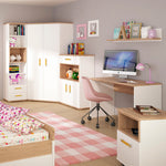 4Kids Tall 2 Drawer Bookcase in Light Oak and white High Gloss (orange handles) 