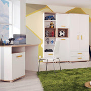 4Kids Tall 2 Drawer Bookcase in Light Oak and white High Gloss (orange handles) 