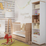 4Kids Tall 2 Drawer Bookcase in Light Oak and white High Gloss (orange handles) 