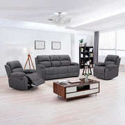 Alaska Suede Fabric Manuel Recliner Sofa Suite - Charcoal 3 Seater Static + Armchair Recliner + Armchair Recliner
