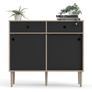 Rome Sideboard 2 Sliding Doors + 2 Drawers in Jackson Hickory Oak with Matt Black