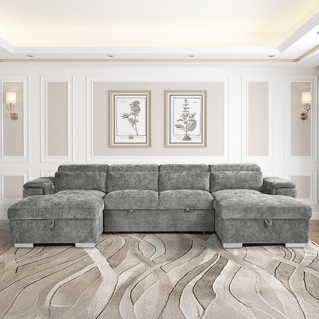 Alaya Grey Fabric U Shape Corner Pull Out Sofabed