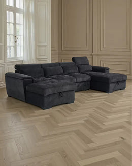 Alaya Black Fabric U Shape Corner Pull Out Sofabed - 326 x 166 x 166 CM